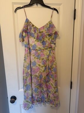London Times Lavender & Pink Floral Midi Dress